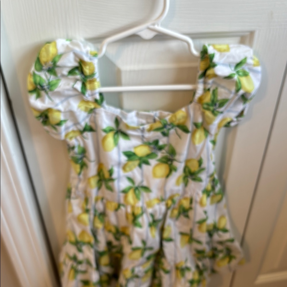Lemon Print Puff Sleeve Dress